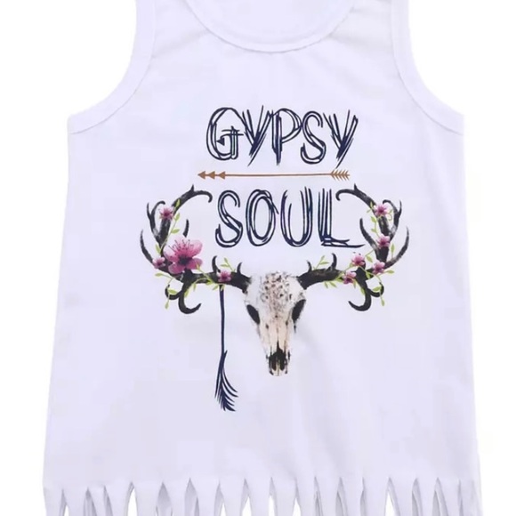 COPY - Toddler “Gypsy Soul” Longhorn print, fringed tank/tee dress 12m 24m 3t - Picture 3 of 3